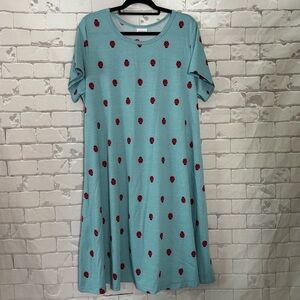 LuLaRoe Blue A-Line Carly Midi Dress Short Sleeve Casual